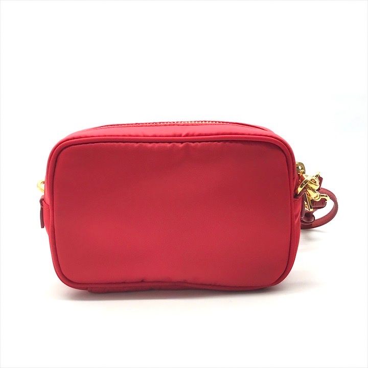 Prada Triangle Logo Nylon Mini 2-Way Pouch Shoulder Bag Red