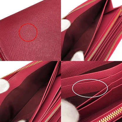 Prada 1ml506 Round Zipper Long Wallet Saffiano Metal Peonia Pinkish PINK