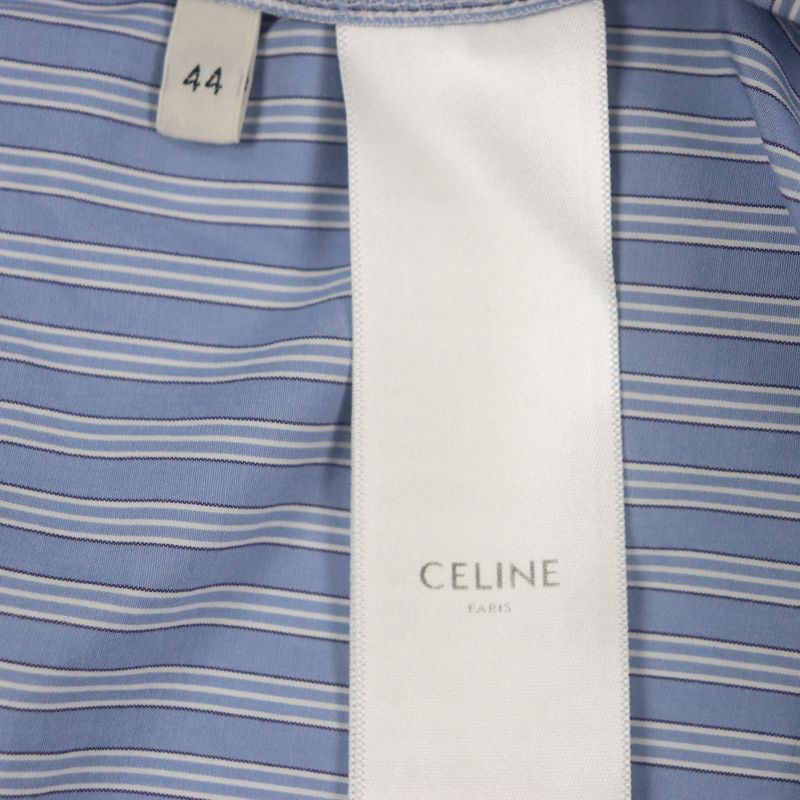 Celine 2p01a870v 100% Cotton Stripe Poplin Triomphe Embroidered Logo Button