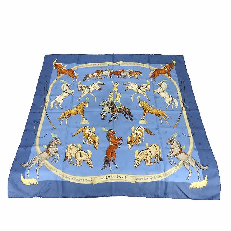 Hermes Scarf Carre90 En Piste 100% Silk Horse Small Size Small Size Large Size