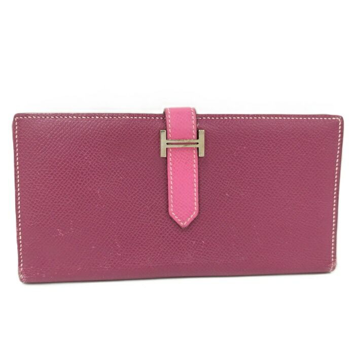 Hermes Bearn Souffle Foldable Long Wallet Leather Purple Silver Hardware □P