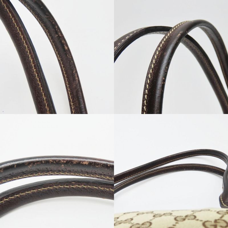 Gucci Boston Bag 161720 Sherry Princi GG Canvas Leather Beige Dark Brown Gold