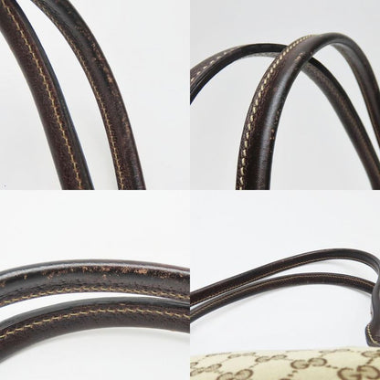 Gucci Boston Bag 161720 Sherry Princi GG Canvas Leather Beige Dark Brown Gold