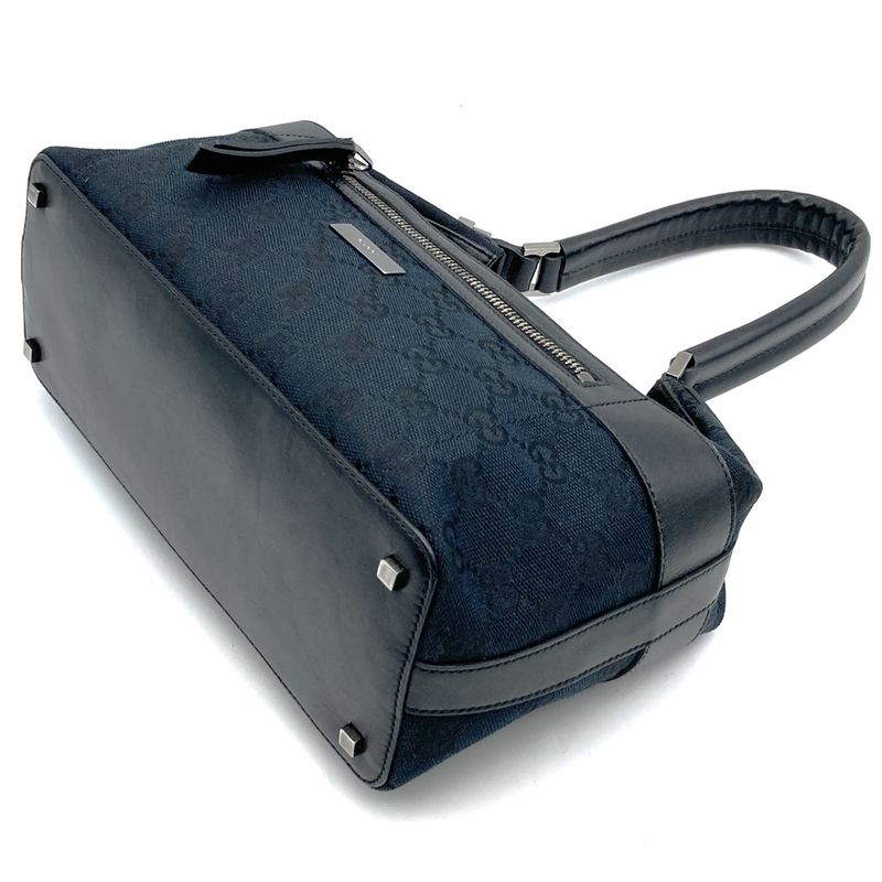 Gucci 001-4302 Handbag Shoulder Bag GG Canvas Black Ladies Men Fashion Vintage