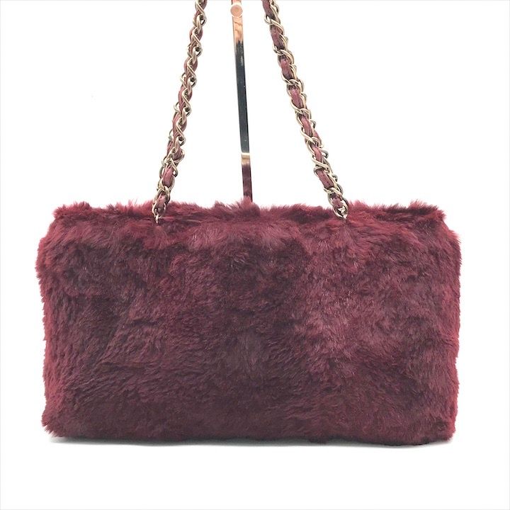 Chanel CC Logo Lapin Chain Shoulder Bag Wine Red Gold Vintage