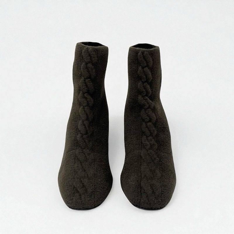 Hermes Volver Boots Short Shoes Fabric Leather Khaki Exlibris Knit
