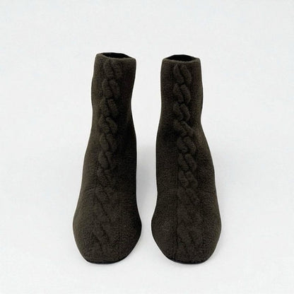 Hermes Volver Boots Short Shoes Fabric Leather Khaki Exlibris Knit
