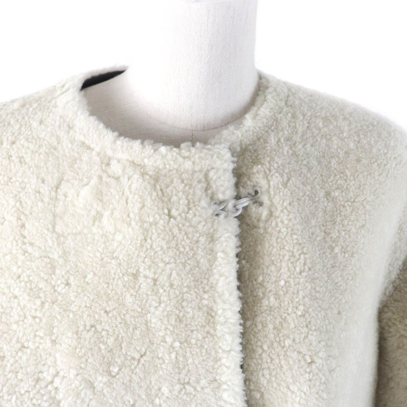 Louis Vuitton Sheepskin Reversible Belt Design Collarless Mouton Coat Black/whit