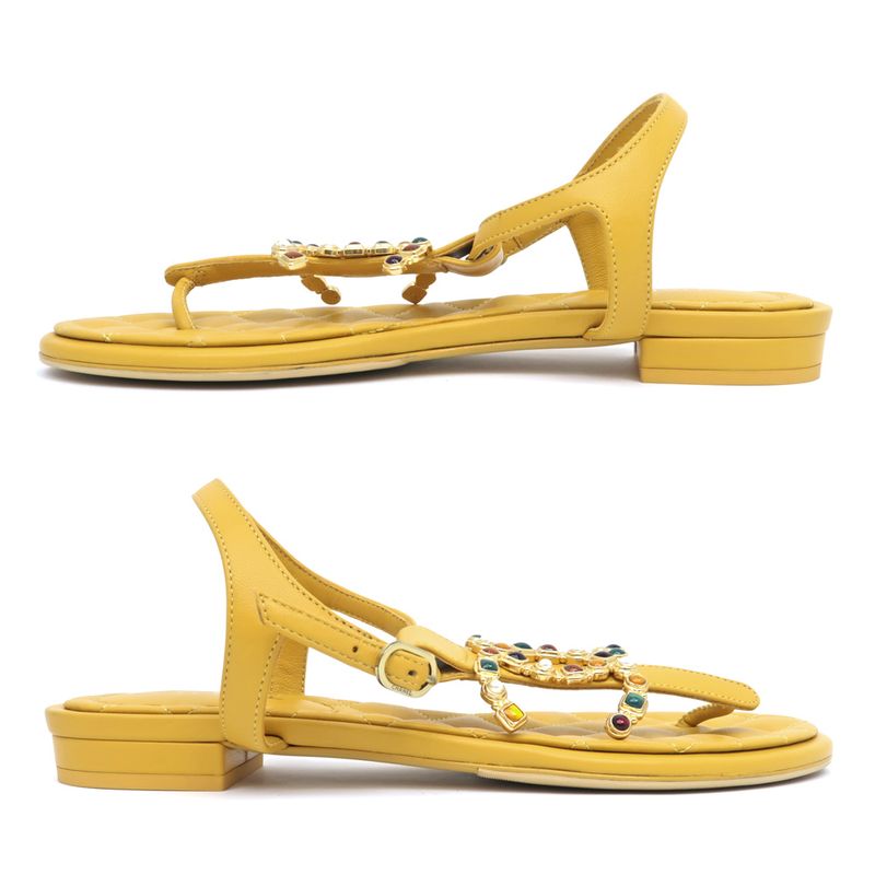 Chanel Flat Sandals G45004 Yellow - 38C Visual - Coco Mark Women's Shoes