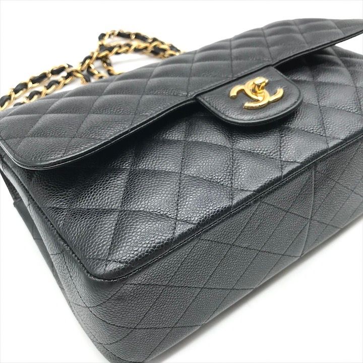 Chanel CC Logo Big Quilted Caviar Leather Chain Shoulder Bag Black