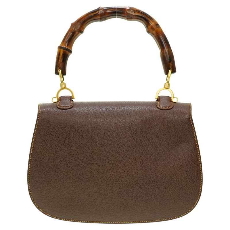 Gucci Bamboo Shoulder Handbag Leather Brown 0041 With Strap
