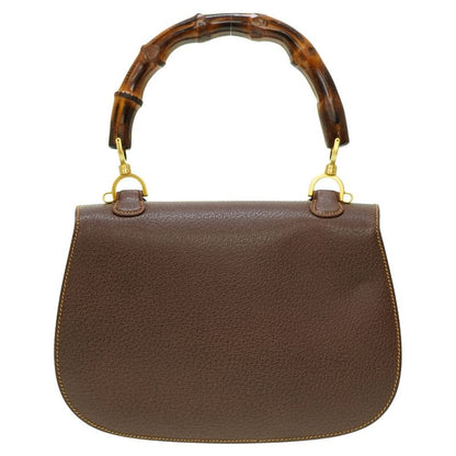 Gucci Bamboo Shoulder Handbag Leather Brown 0041 With Strap