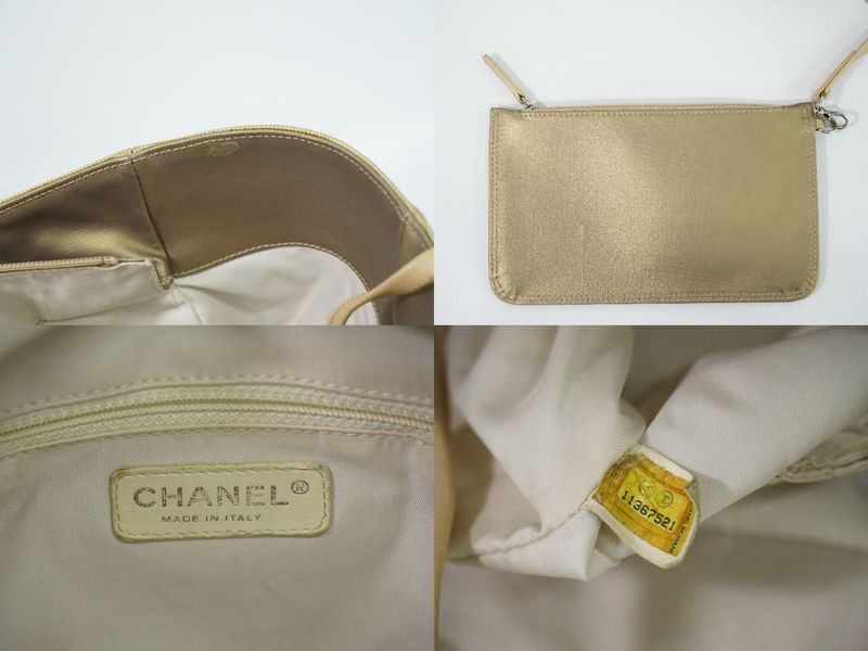 Authentic Chanel Coco Mark Paris Biarritz GM Tote Handbag Coated Canvas Gold