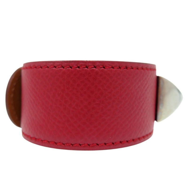 Hermes Medor Bangle Leather Metal Red Engraved D 0564 Hermes