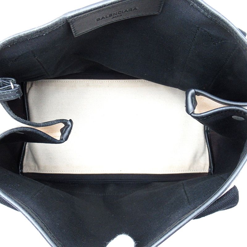 Balenciaga Navy Cabas Su S 339933 Canvas Leather Women's Tote Bag Natural Black