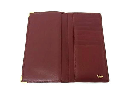 Cartier Must Line Leather Bifold Long Wallet Billfold Ladies Men Bordeaux