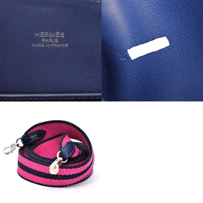 Hermes Bolide 1923 Mini Chevre Navy Silver Hardware W Engraved 2WAY