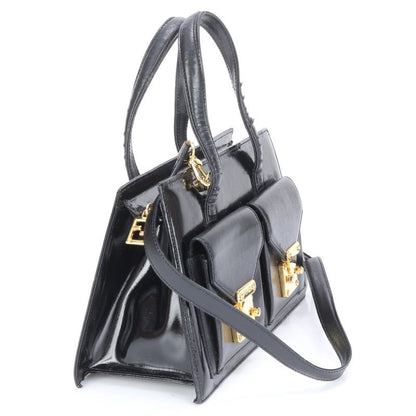 Fendi Leather 2WAY Shoulder Bag Crossbody Hand Tote Black Gold Hardware Women's