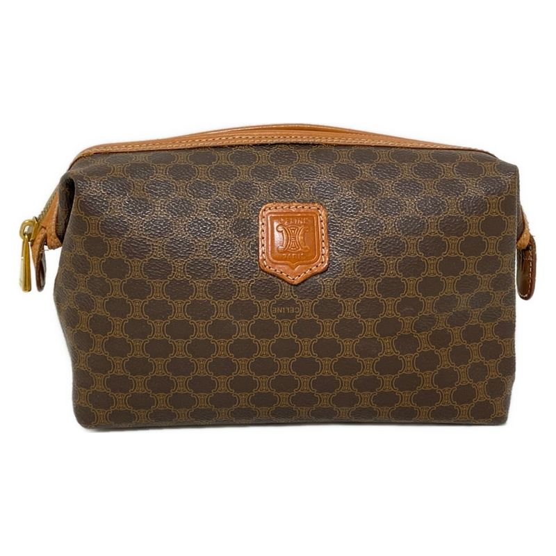 Celine Pouch Macadam Pattern Dark Brown And Brown Leather