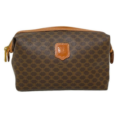 Celine Pouch Macadam Pattern Dark Brown And Brown Leather