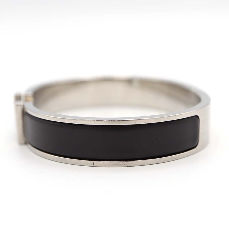 Hermes Click H GM H Logo Bangle Bracelet Silver Color And Black Accessories