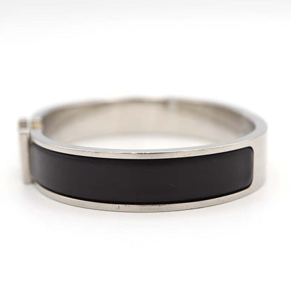 Hermes Click H GM H Logo Bangle Bracelet Silver Color And Black Accessories