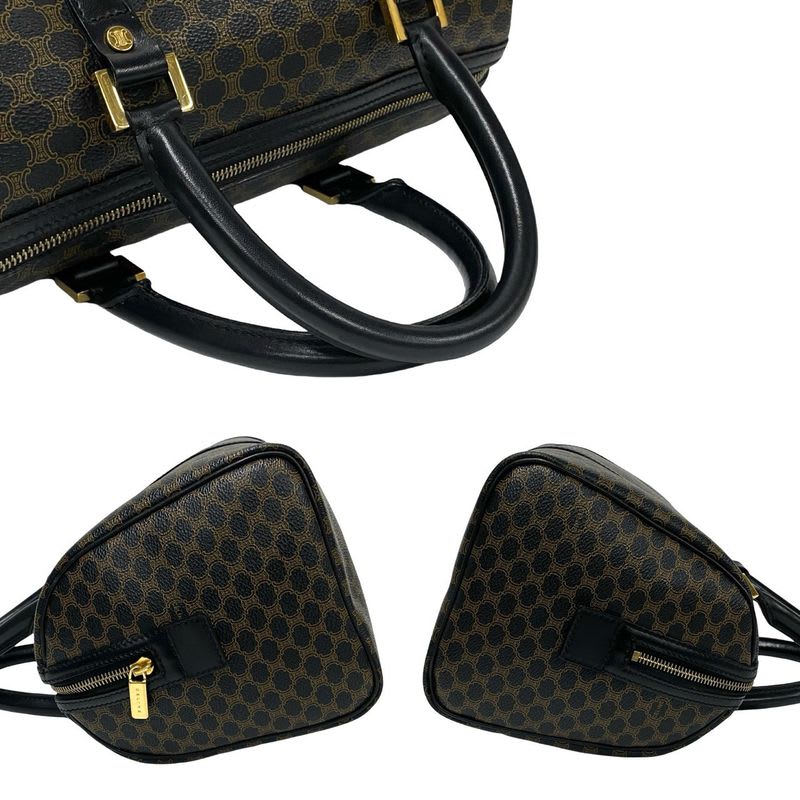 Celine Vintage Macadam Blason Triomphe Pattern Leather Handbag Mini Boston Bag
