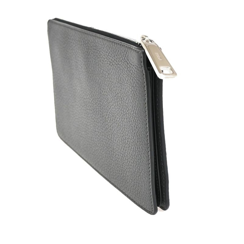 Fendi Clutch Bag Wallet Logo Leather Black Gray 31ka780