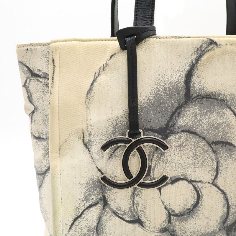 Chanel Coco Mark Camellia Tote Bag Shoulder Bag Shoulder Canvas Leather Off