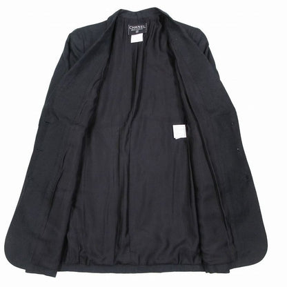 Chanel Coco Button 96p Linen Tailored Jacket Peaked Lapel Size M Ladies Black