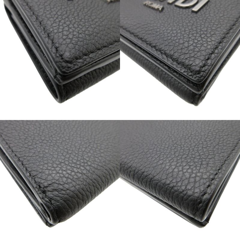Fendi 7m0280 Signature Logo Leather Black Compact Wallet Trifold Wallet 1266-8