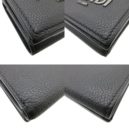 Fendi 7m0280 Signature Logo Leather Black Compact Wallet Trifold Wallet 1266-8