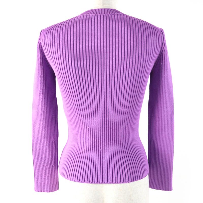 Balenciaga 691969 Long Sleeve Ribbed Knit Top With Logo Purple XS Made In Italy