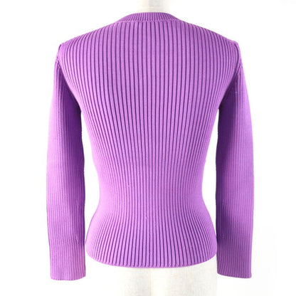 Balenciaga 691969 Long Sleeve Ribbed Knit Top With Logo Purple XS Made In Italy