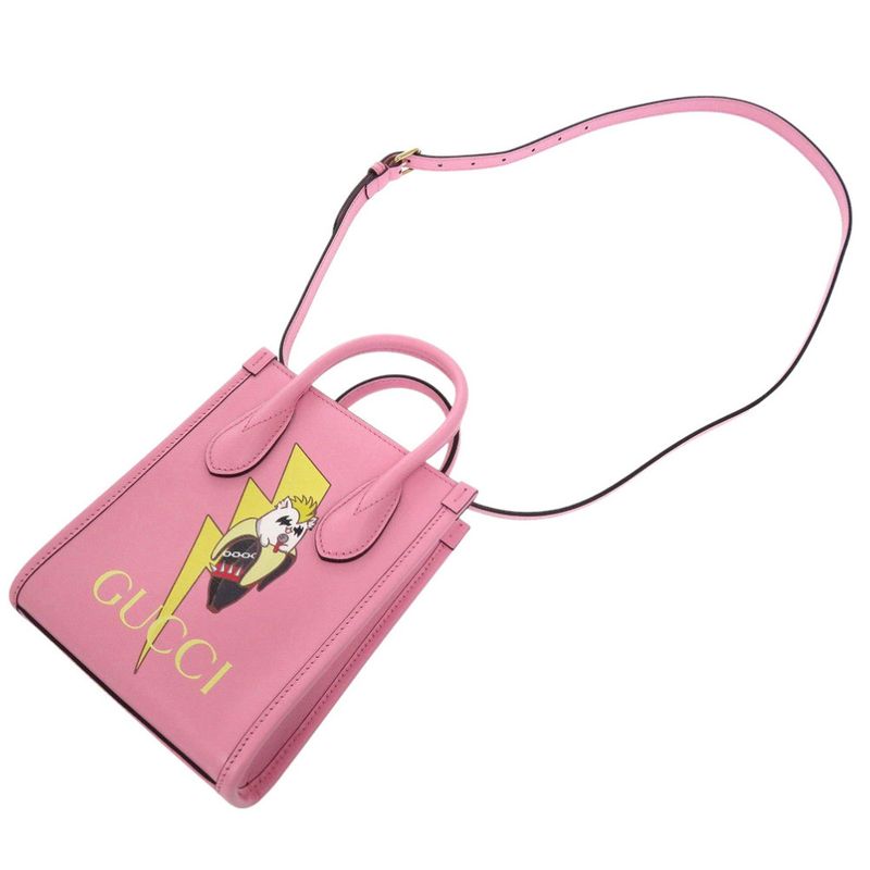 Gucci Bananya Collaboration 671623 Leather 2-way Handbag Pink 0727 Gucci