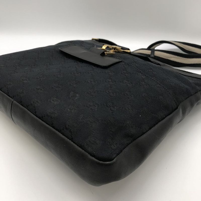 Gucci 001 4094 Shoulder Bag GG Canvas Sherry Line Black Ladies Men Fashion