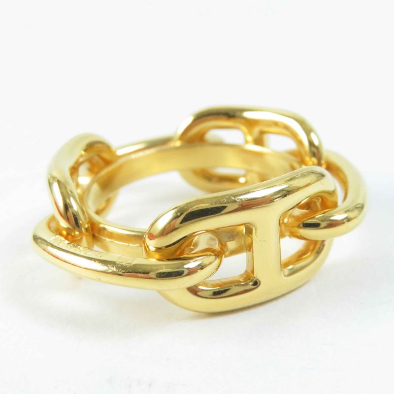 Hermes Lucade Chaine D'ancre Scarf Ring GP Gold With Box Ladies