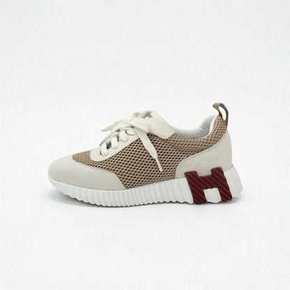 Hermes Bouncing Sneakers Shoes Suede Mesh Beige White