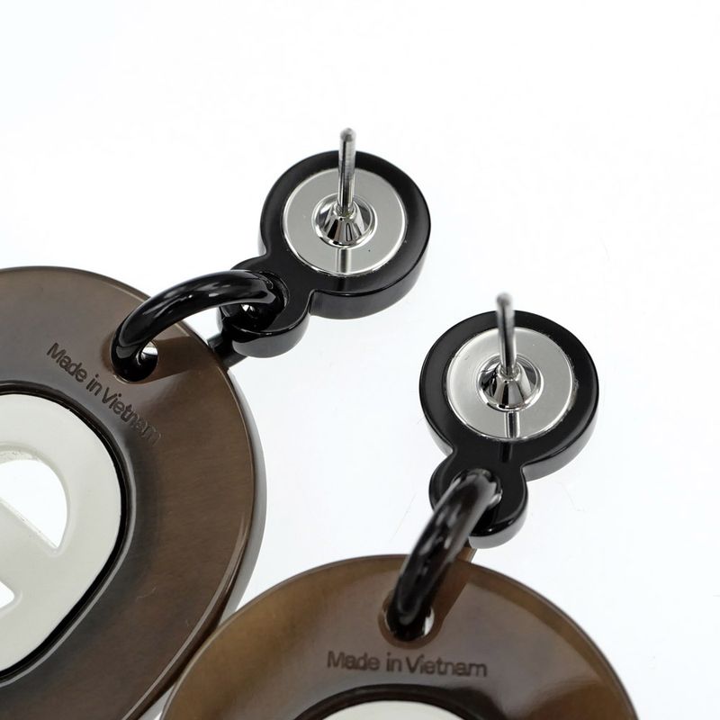 Hermes Earrings Fidelio Village PM Buffalo Horn Dark Brown White