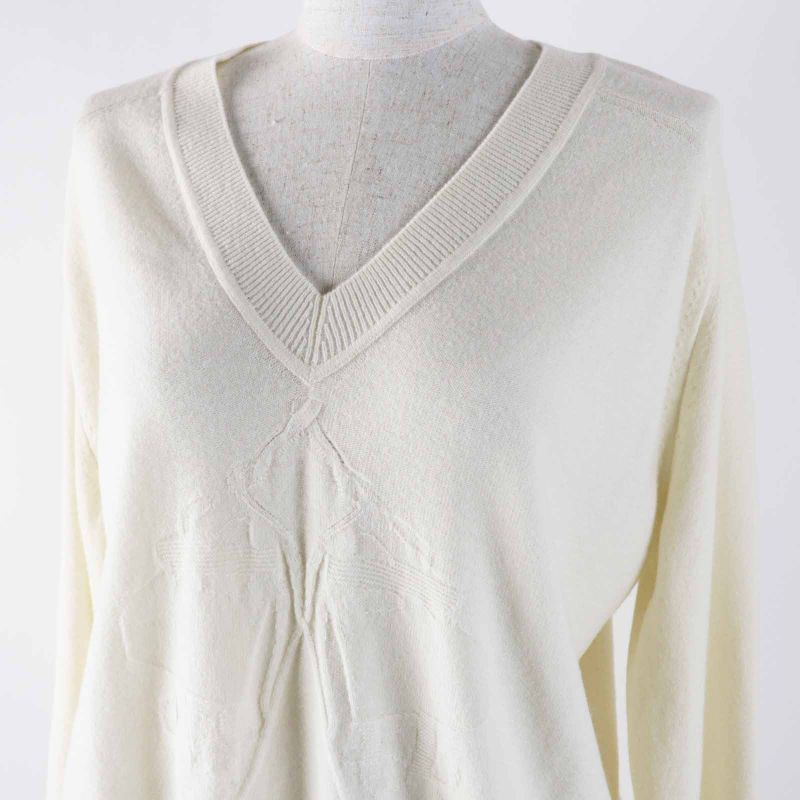 Hermes 21AW Brides De Gala Wool Cashmere Blend Long Sleeve V-neck Knit Dress