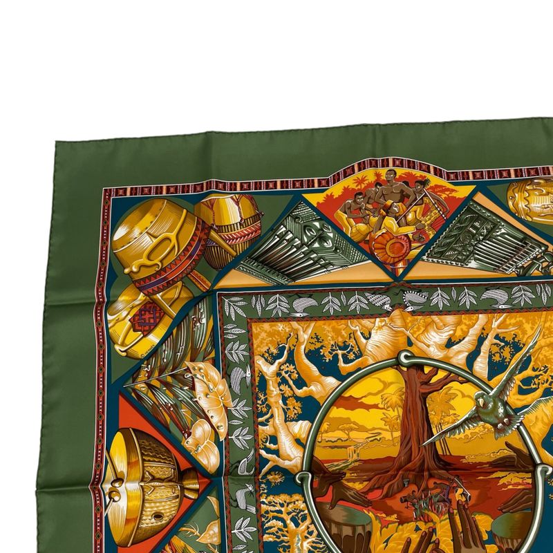 Hermes Scarf Carre 90 Au Son Du Tam To The Sound Of Tam Silk Green With Box