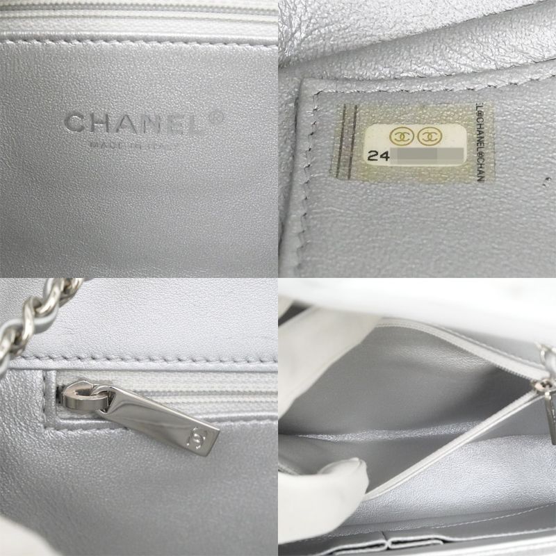 Chanel Small Chain Shoulder Bag Filigree Caviar Skin Silver Hardware