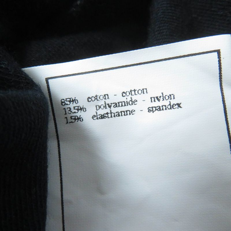 CHANEL Vintage 96P Cotton Coco Mark Design Velour Short Sleeve Top Black 40