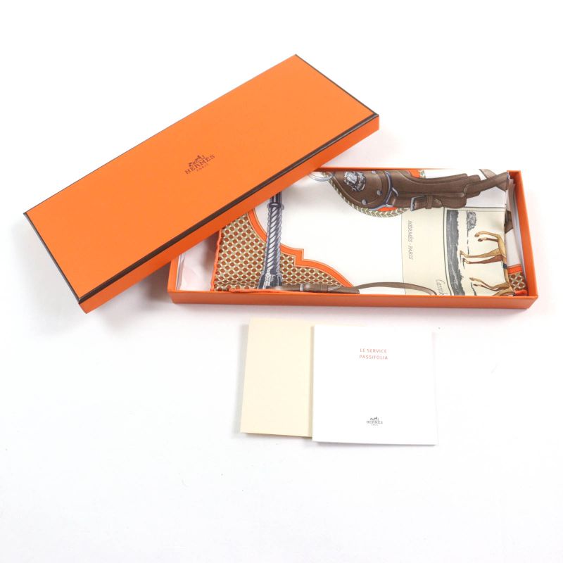 Hermes 25SS Gavroche Twill Caric-a-pomp 100% Silk Blanc/orange/brun Scarf With