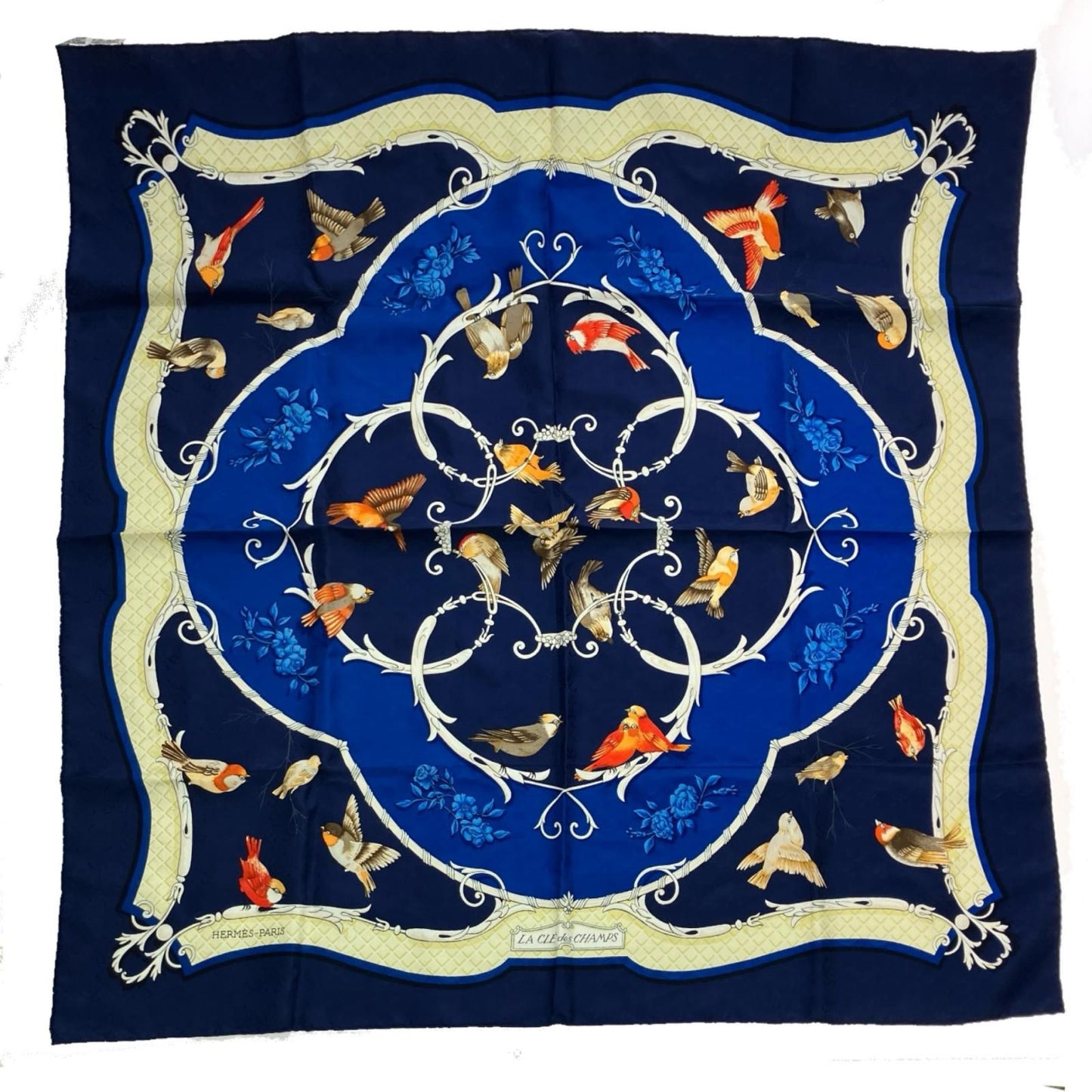 Hermes Scarf Carre90 Key to Freedom Lacledeschamps Blue
