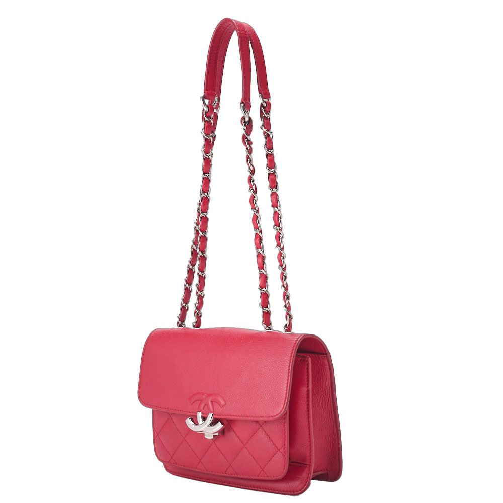 Chanel Matelasse Coco Push Lock Chain Shoulder Caviar Skin Red (silver Hardware)