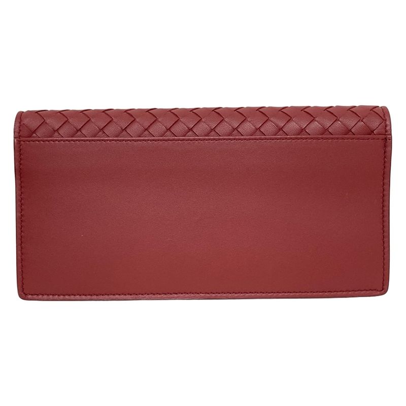 Bottega Veneta Wallet Intrecciato Bordeaux Chain Wallet W/ Detachable Chain
