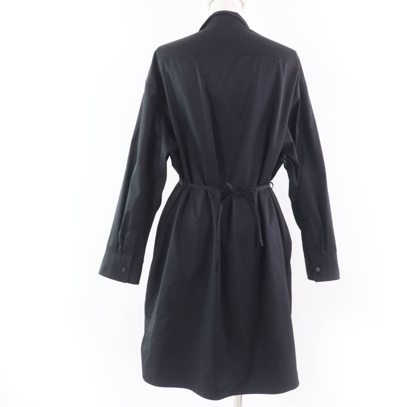 Hermes 2023 3h0633dv 100% Cotton Serie Buttons Shirt Dress With Belt Black 40