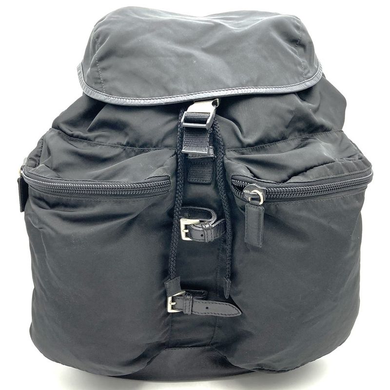Sale/prada Nylon/bottom Leather Backpack/daypack Black Triangle Logo Triangle