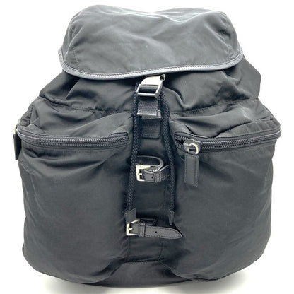 Sale/prada Nylon/bottom Leather Backpack/daypack Black Triangle Logo Triangle